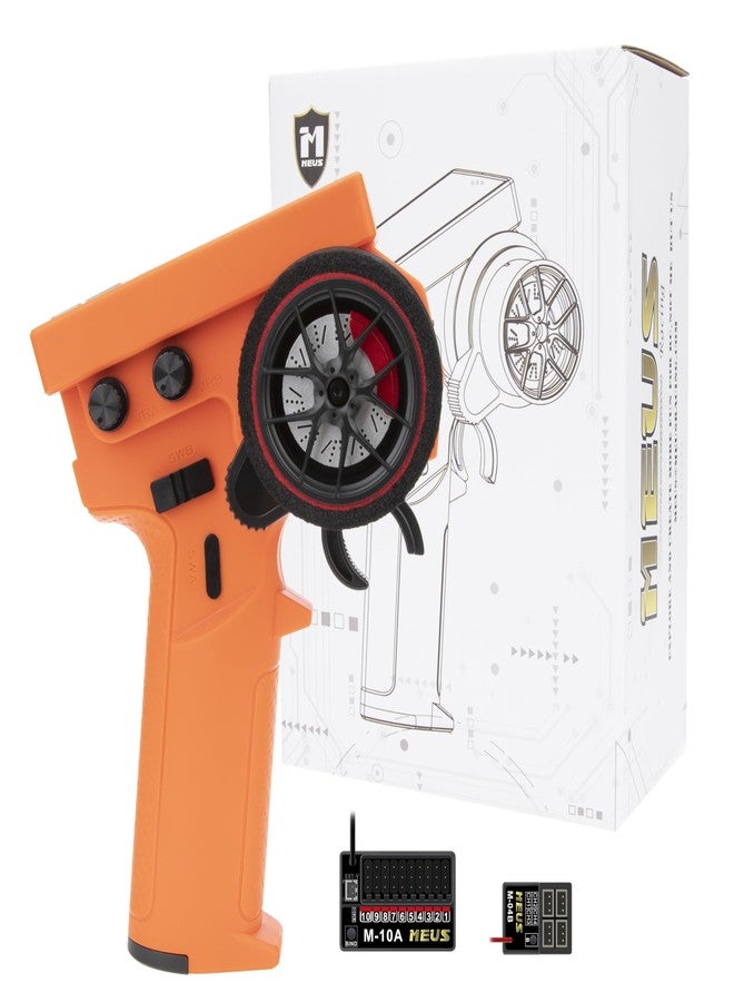 MEUS RACING ME-10B RC Transmitter 10 Channels 2.4GHz and Receiver with Coach Mode for 1/8 1/10 1/18 1/24 RC Crawler Car Boat TRX4 TRX4M SCX10 SCX24 Upgrades Parts (Orange - 2 Receivers) - Image 1